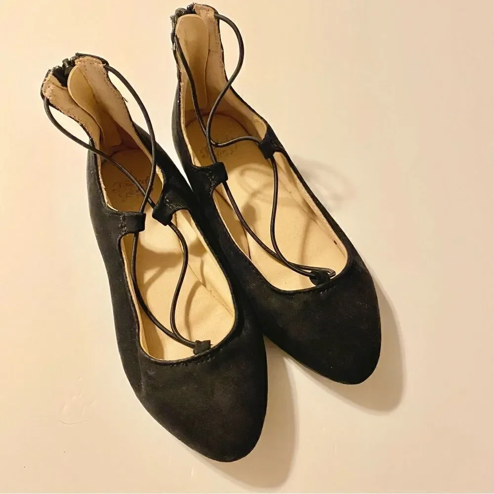 Faded glory Girls ballet slipper zipper back pointed toe flat shoes faux suede 1